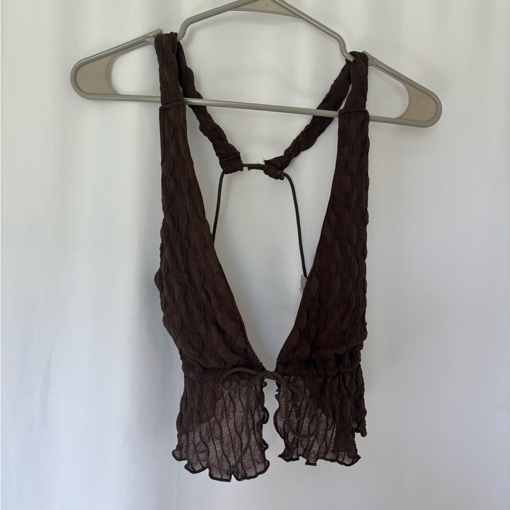 Brown Fringe Crop Top